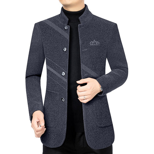 Herren Kurzmantel mit Stehkragen aus Wollmix und diagonalem Struktur-Design Shop Nory