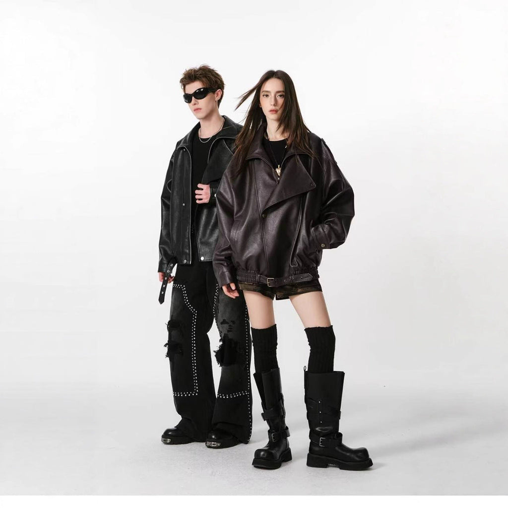 Damen Kunstlederjacke mit hohem Kragen und lässigem Schnitt
