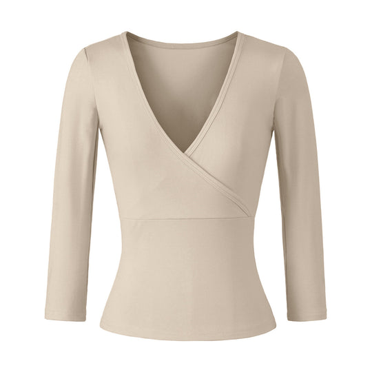 Damen Figurbetontes Wickelshirt aus Stretch‑Jersey mit tiefem V‑Ausschnitt und taillierter Silhouette Shop Nory