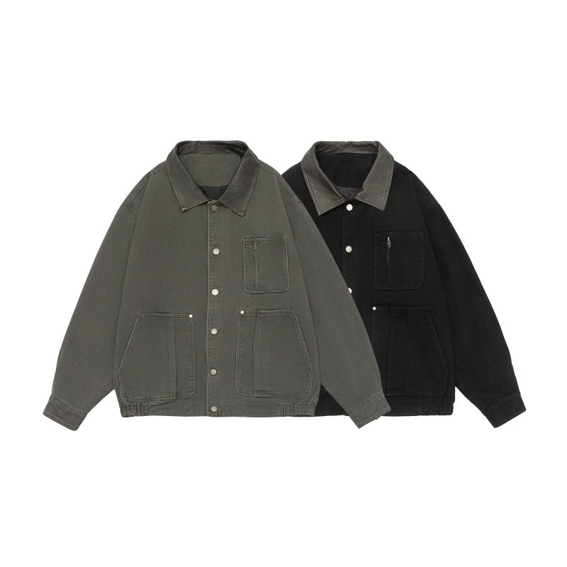 Herren Boxy-Canvas-Fieldblouson mit Druckknopfleiste und großen Utility‑Taschen Shop Nory