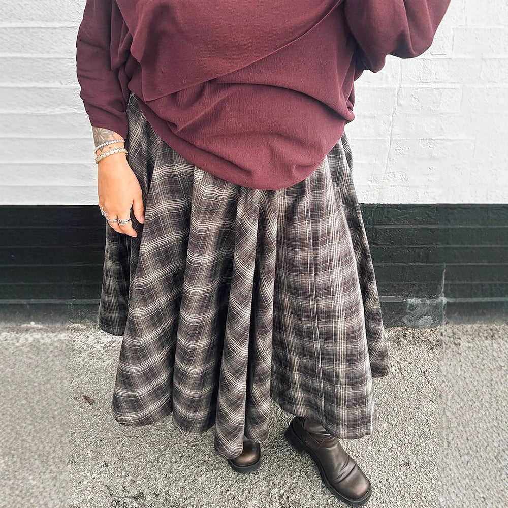 Damen Karierter Midirock mit weitem Tellerfalten‑Schnitt und hoher Taille Shop Nory