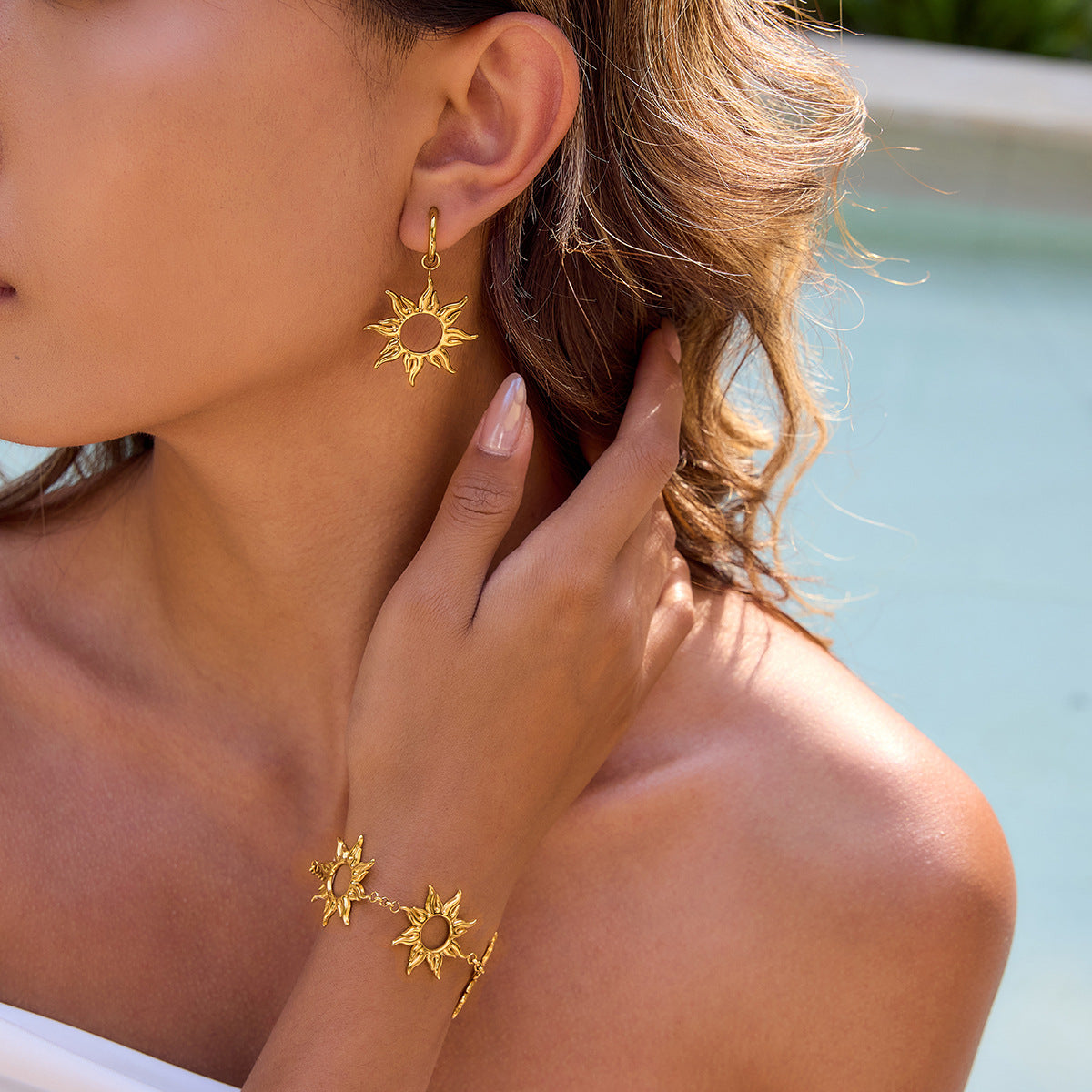 Damen Ohrhänger mit sonnenschein-inspiriertem Design aus hypoallergenem und rostfreiem Edelstahl Shop Nory