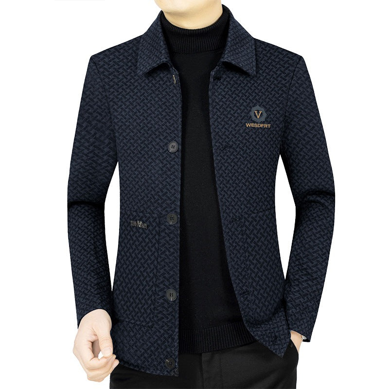 Herren Leichte gemusterte Hemdjacke im Struktur-Muster mit Einreihiger Knopfleiste Shop Nory
