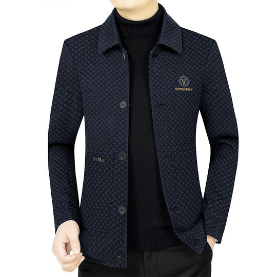 Herren Leichte gemusterte Hemdjacke im Struktur-Muster mit Einreihiger Knopfleiste Shop Nory
