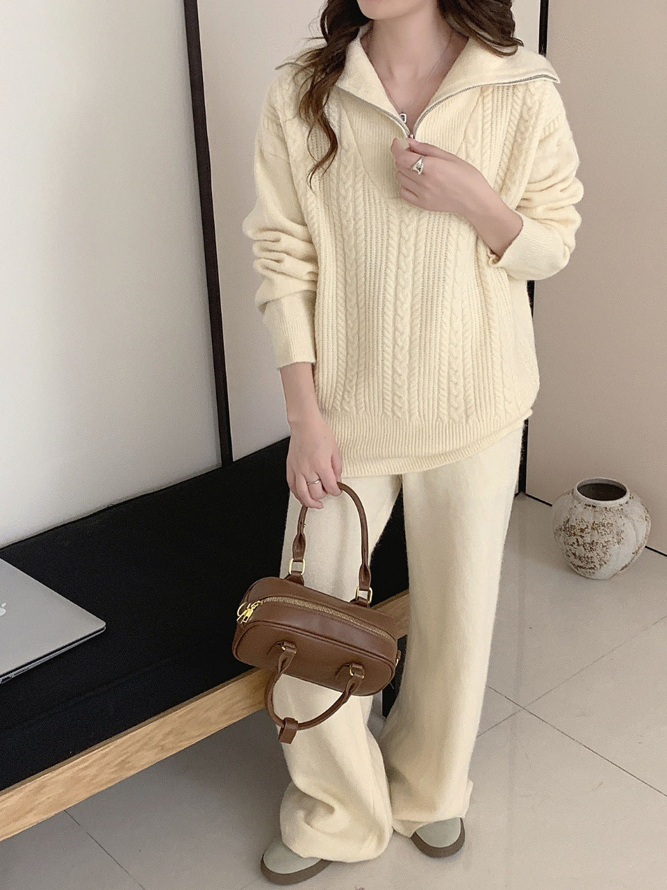 Damen Sportlicher Wollpullover mit hohem Kragen Shop Nory