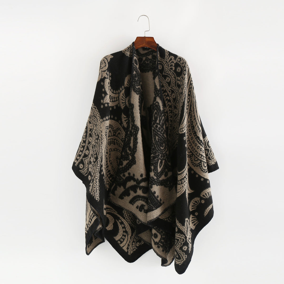 Damen Jacquard-Wollcape mit Paisley-Muster und offenem Überwurf Shop Nory