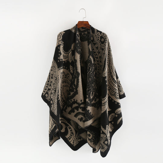Damen Jacquard-Wollcape mit Paisley-Muster und offenem Überwurf Shop Nory