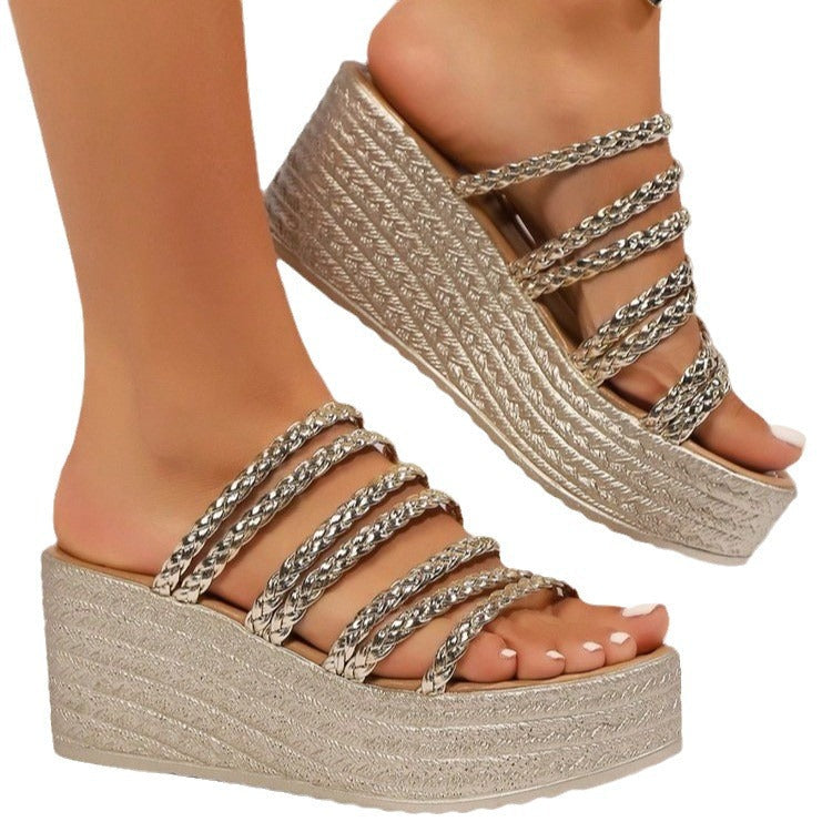 Damen Plateau-Sandalen mit geflochtenem Riemen-Detail