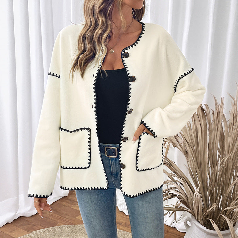 Damen Modische Strickjacke mit Kontrastnähten Shop Nory