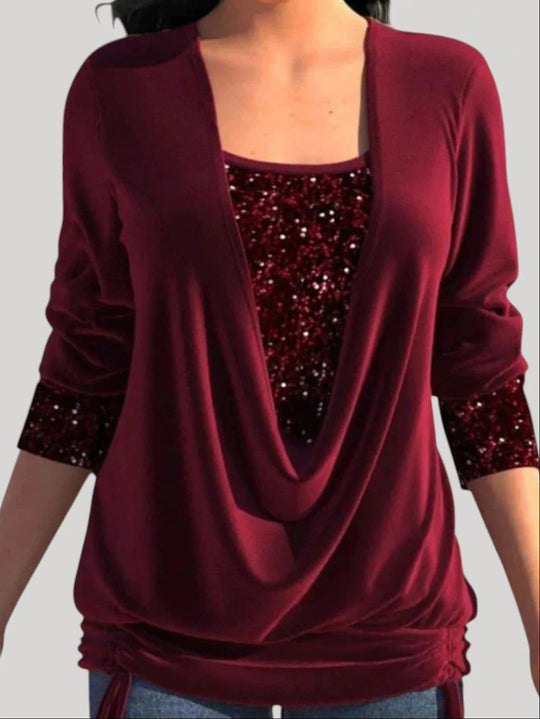 Damen Modischer Drape-Pullover mit Glitzerakzenten