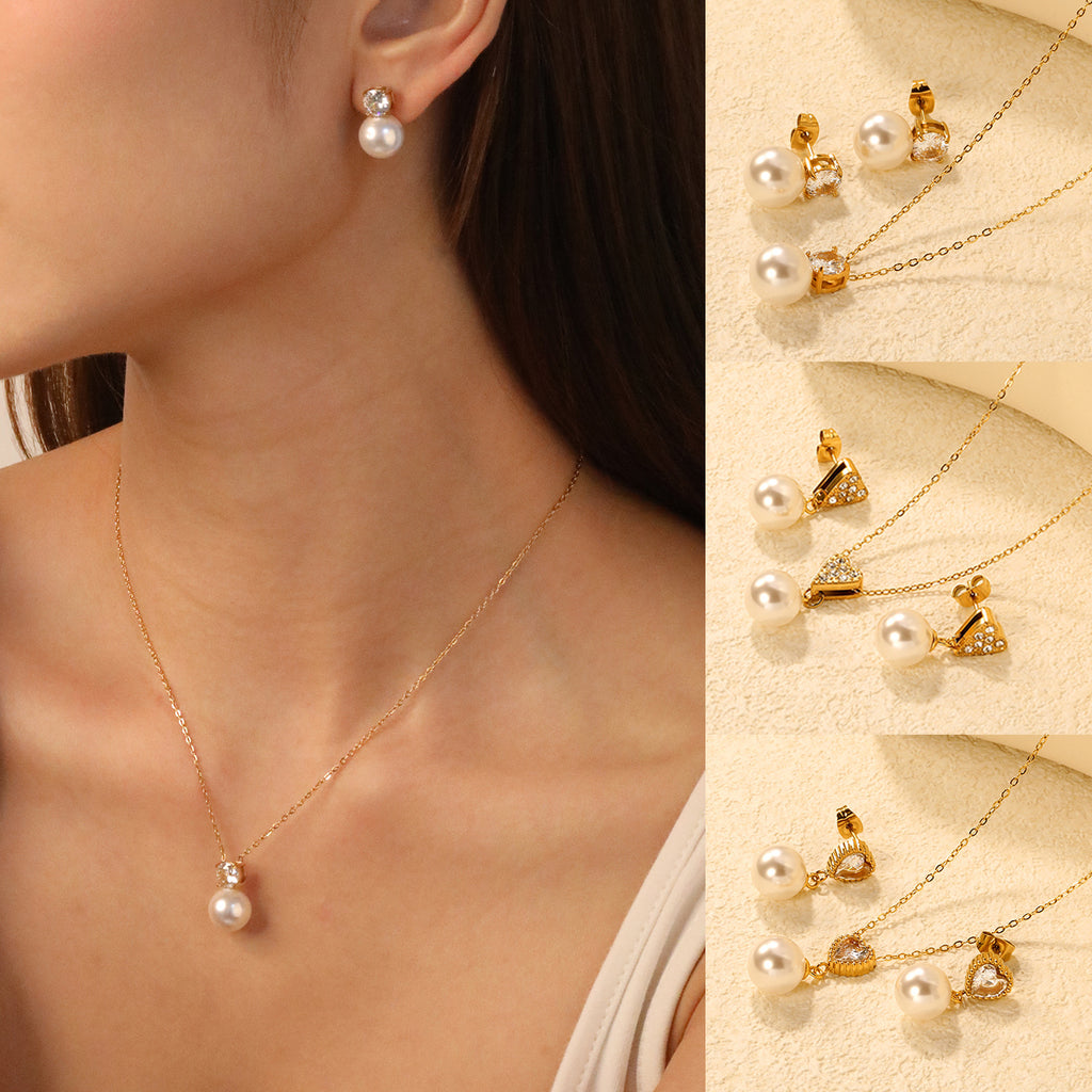 Damen Modeschmuckset mit eleganter Perlensilhouette und funkelnden Zirkonia Shop Nory
