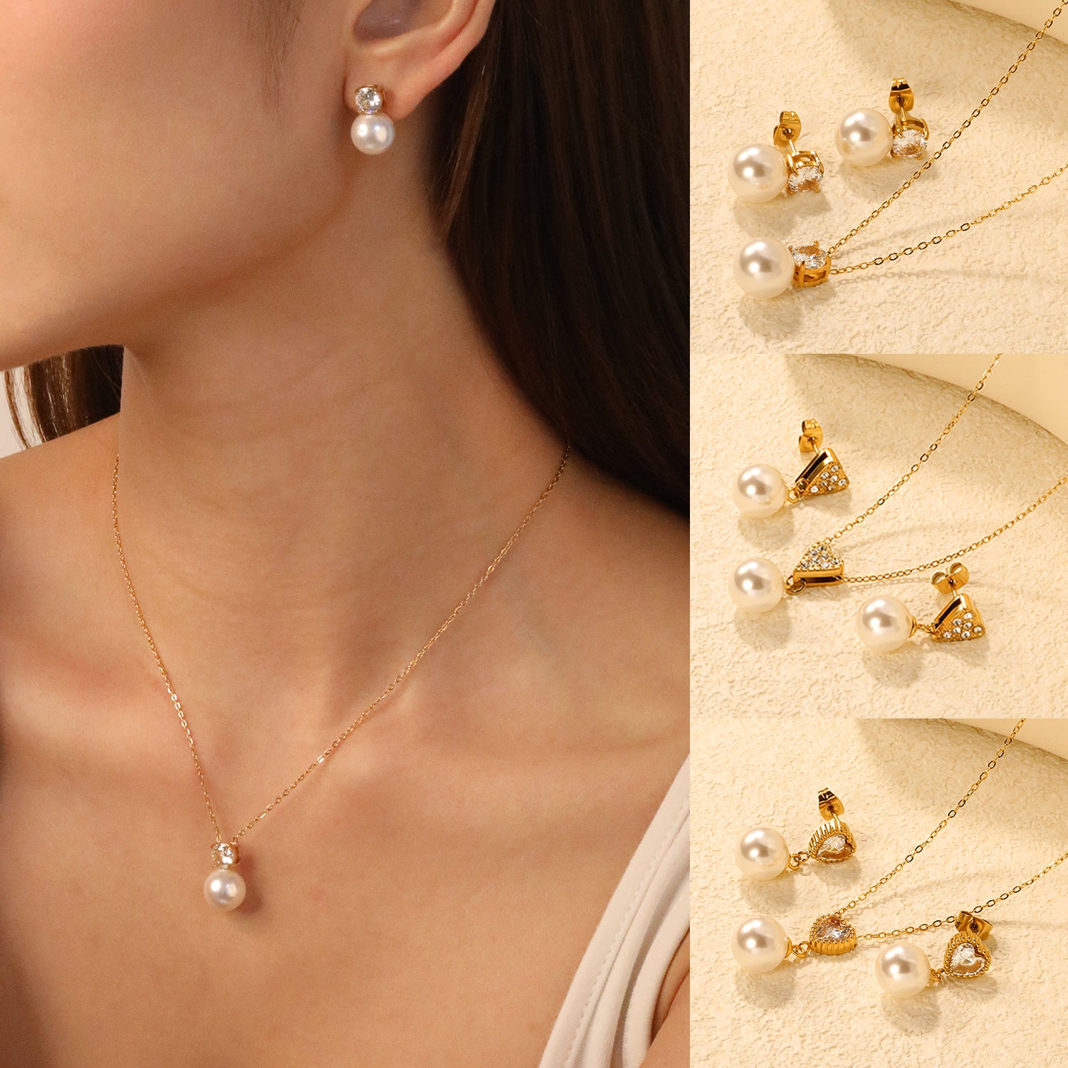Damen Modeschmuckset mit eleganter Perlensilhouette und funkelnden Zirkonia Shop Nory