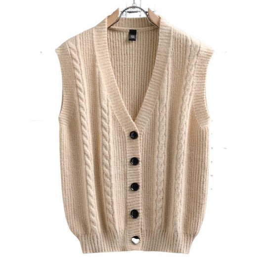 Herren ärmellose Strickjacke mit Zopfmuster und Knopfdetails