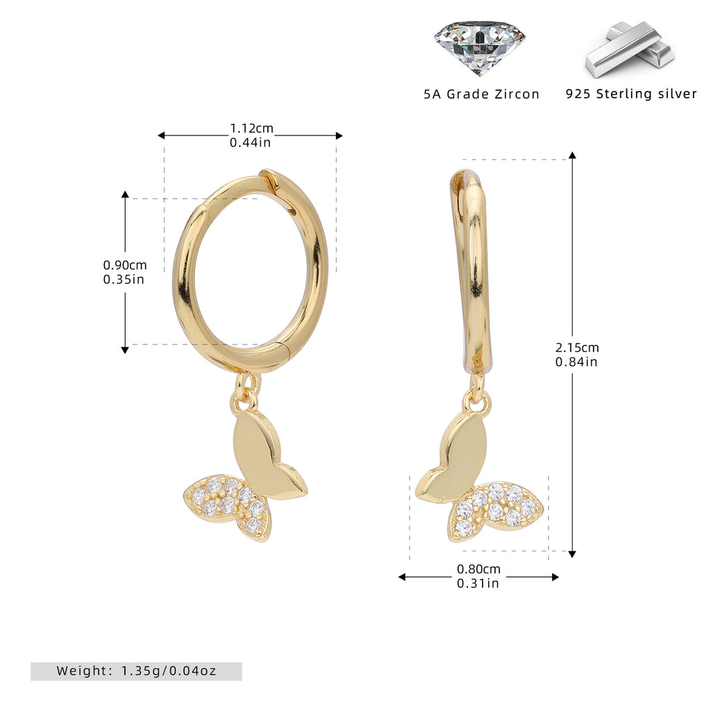 Damen Ohrringe mit funkelnden Schmetterlingsanhängern aus hochwertigem 925 Sterling Silber Shop Nory