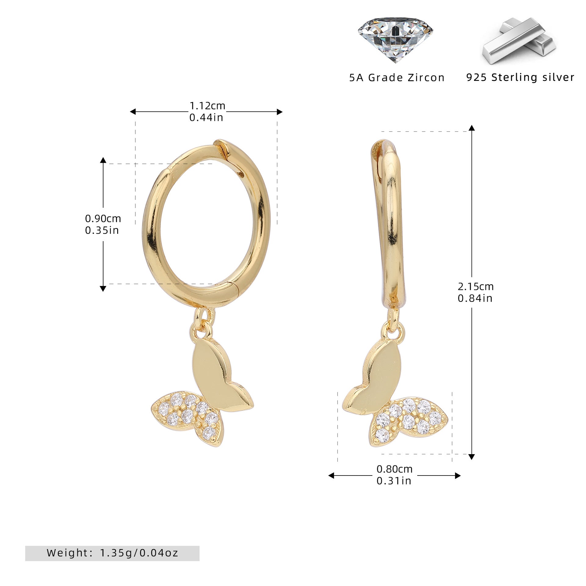 Damen Ohrringe mit funkelnden Schmetterlingsanhängern aus hochwertigem 925 Sterling Silber Shop Nory