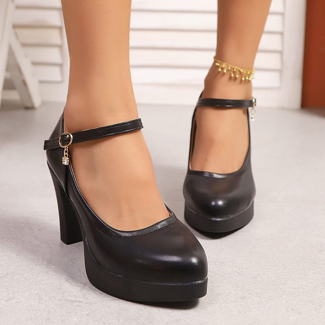 Damen Hochwertige Plateau-Pumps mit verstellbarem Riemen und Schmuckdetails