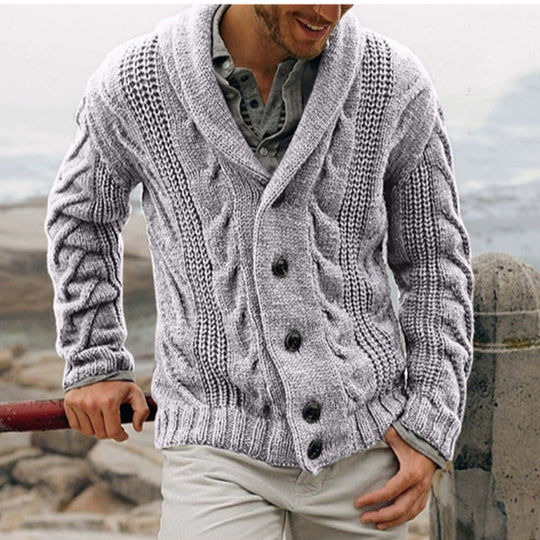 Herren grobstrick Cardigan mit Schalkragen und Zopfmuster Shop Nory