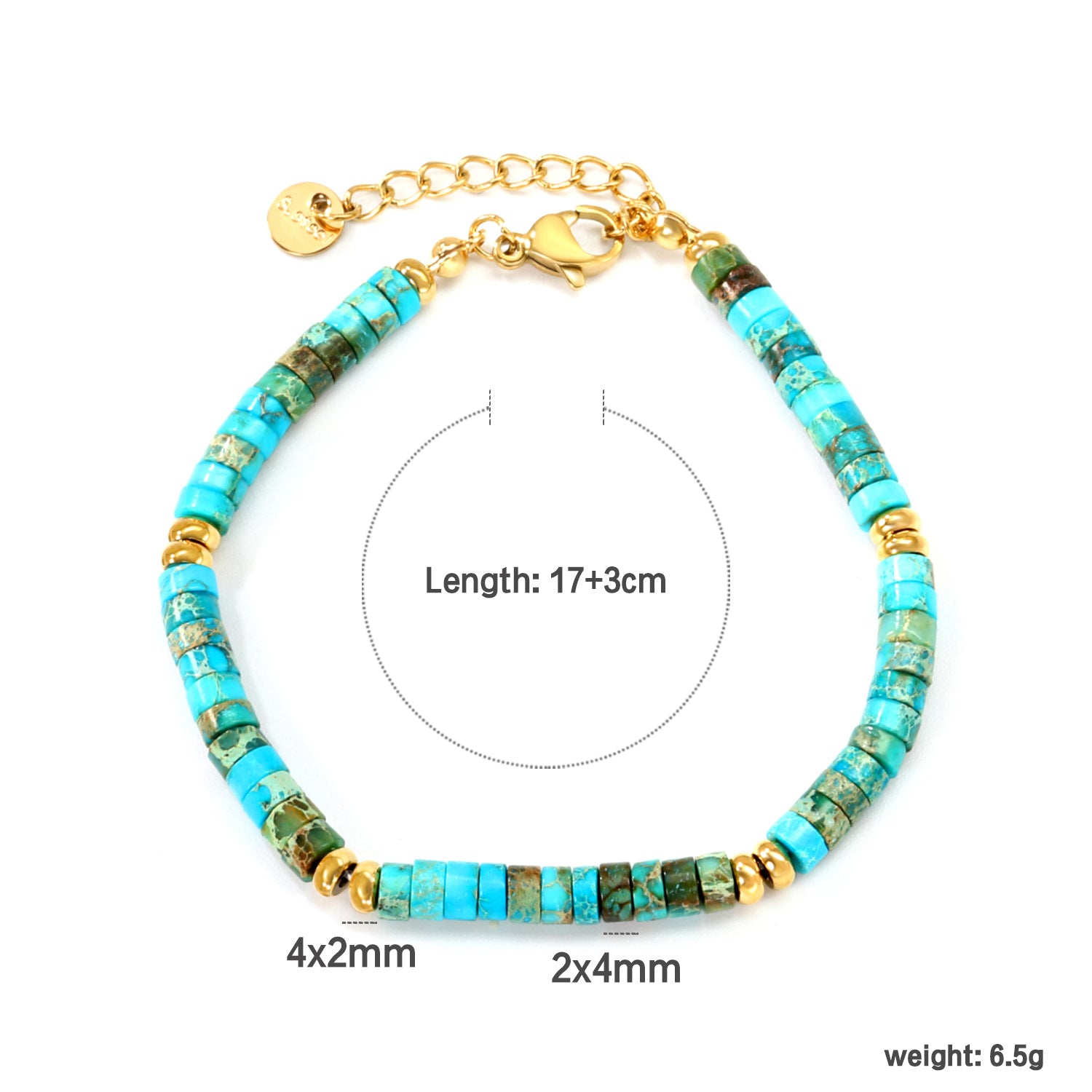 Damen Armband mit bunten Tigeraugen-Perlen und goldplattierten Akzenten Shop Nory