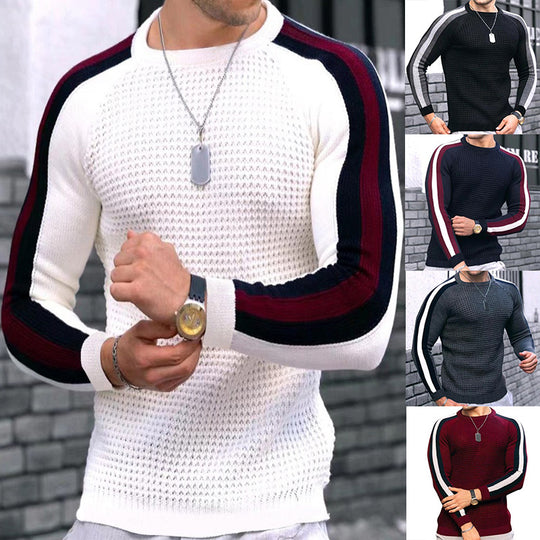 Herren Strukturstrick-Pullover mit Raglanärmeln und Kontraststreifen Shop Nory
