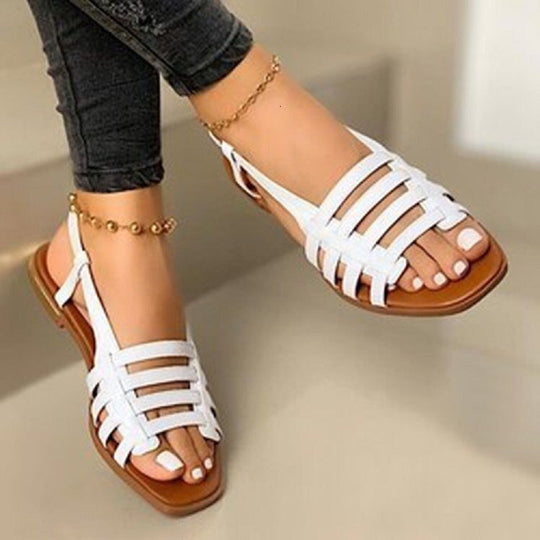Damen Geflochtene Riemen-Sandalen mit flacher Laufsohle und offenem Zehenbereich Shop Nory
