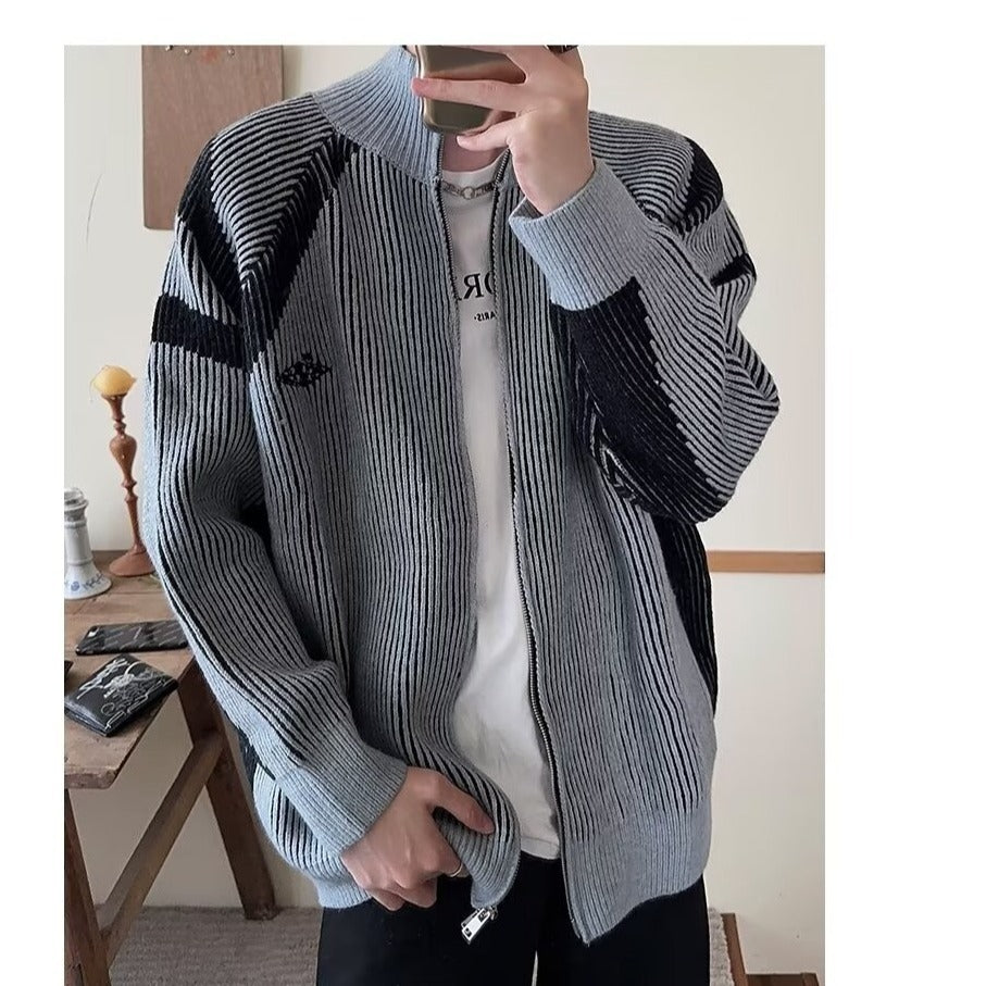 Herren lockere Bomberjacke mit senkrechtem Nadelstreifenmuster und durchgehendem Reißverschluss Shop Nory