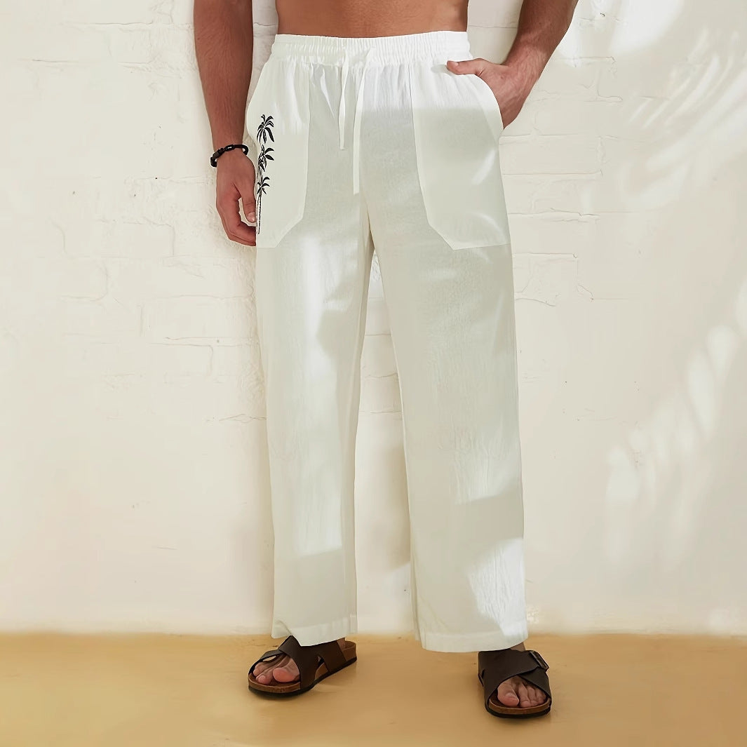 Herren Leichte Leinen-Loungehose mit weitem Bein, Kordelzug und aufgesetzten Taschen Shop Nory