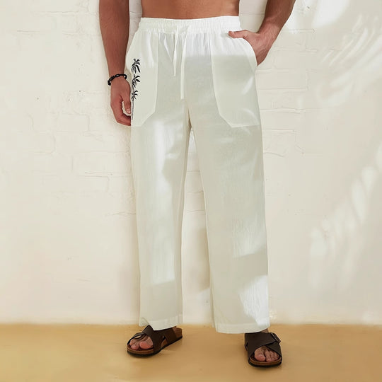 Herren Leichte Leinen-Loungehose mit weitem Bein, Kordelzug und aufgesetzten Taschen Shop Nory