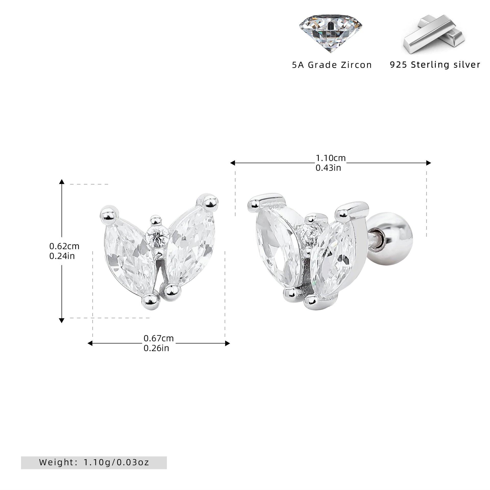 Damen Ohrstecker mit hochwertigem Zirkon in Schmetterlingsform Shop Nory