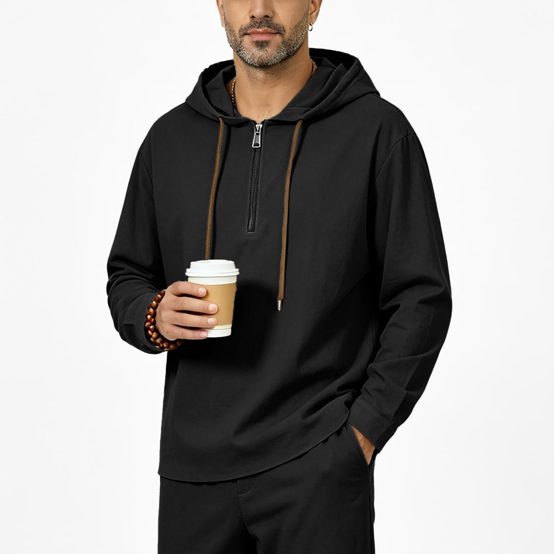 Herren Kapuzenpullover mit Halbzip, Tunnelzug und gerundetem Saum Shop Nory