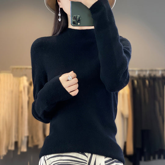 Damen Premium-Feinstrick-Mockneckpullover mit extra langen Ärmelabschlüssen und feiner Rippenstruktur Shop Nory