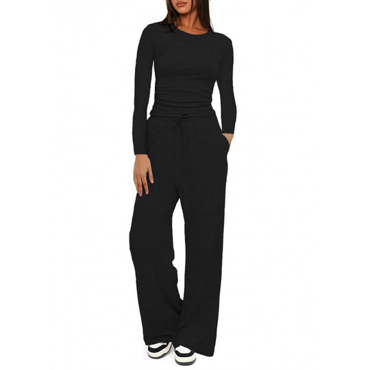 Damen Relax-Freizeithose mit extra weitem Bein, elastischem Bund und Kordelzug Shop Nory