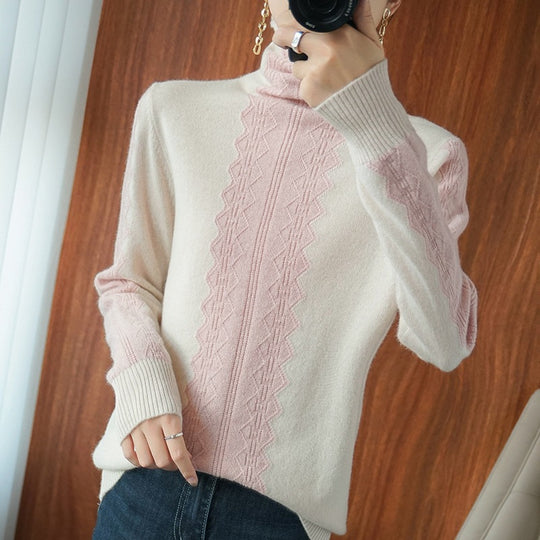 Damen Premium-Rollkragenpullover aus Feinstrick mit zentrierter Ajour‑Zopfstruktur Shop Nory