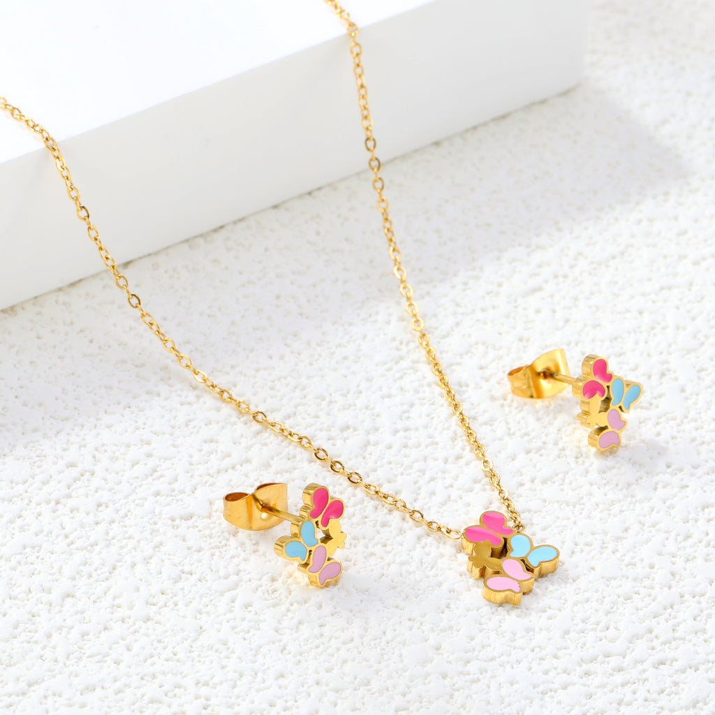 Damen Schmuckset mit bunten Schmetterlingsanhängern Shop Nory