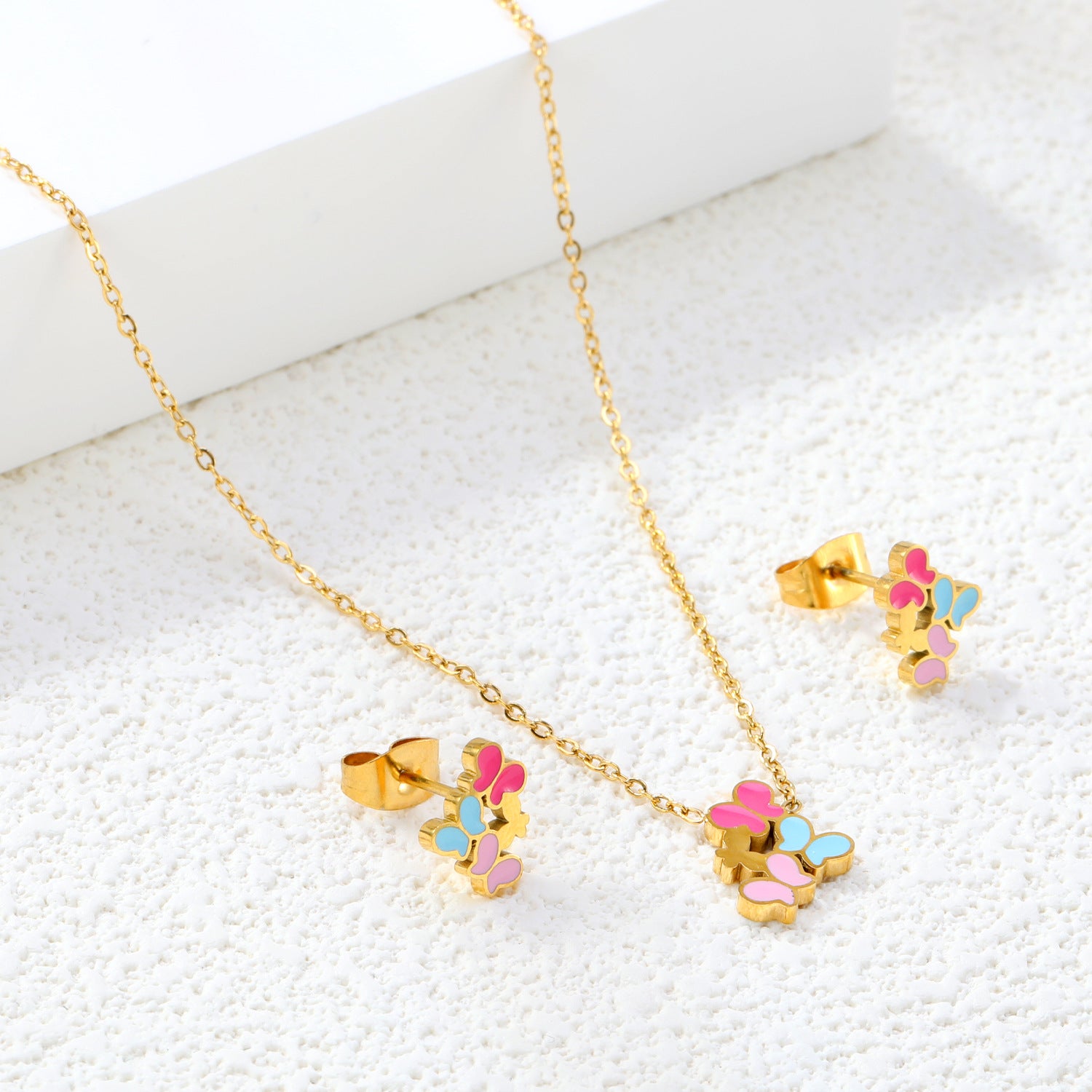 Damen Schmuckset mit bunten Schmetterlingsanhängern Shop Nory