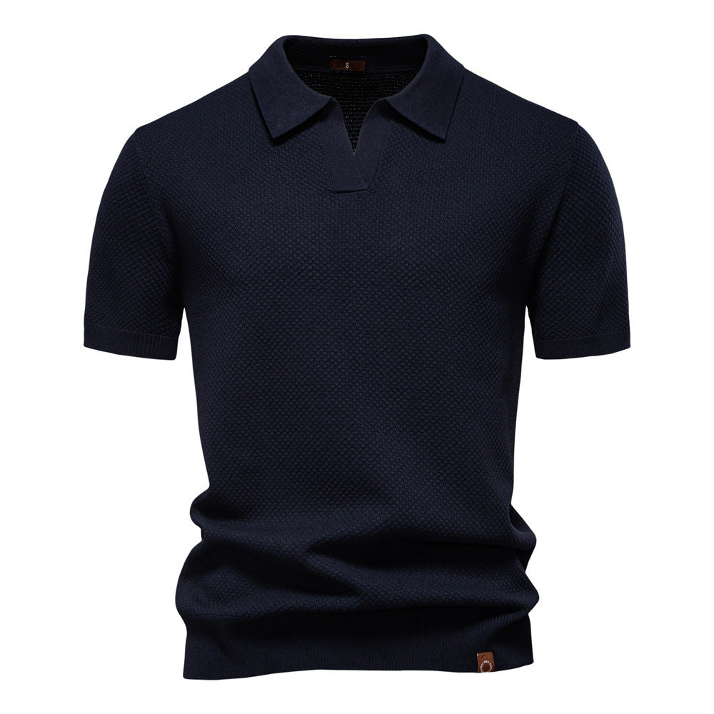 Herren nan strukturiertes Feinstrickpoloshirt mit offenem Reverskragen