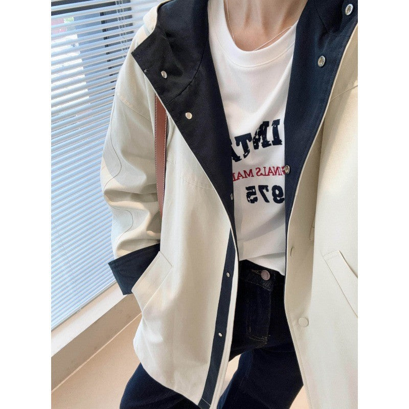 Unisex Oversized utilitarischer Trenchcoat mit kontrastiertem Innenfutter und Kapuze Shop Nory