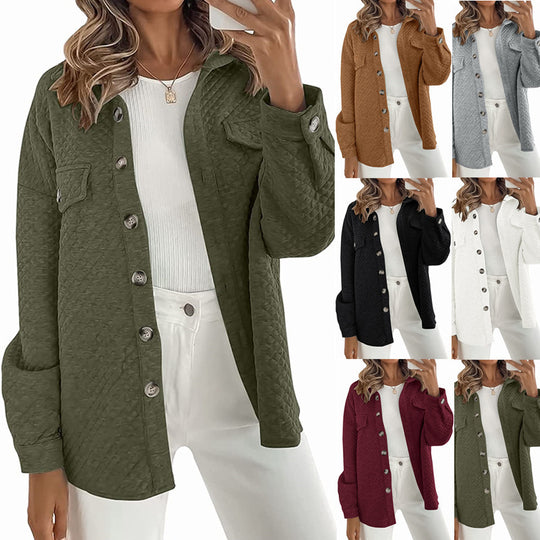 Damen Stepp Übergangshemdjacke mit Oversize Schnitt Brustpatten und Knopfleiste Shop Nory
