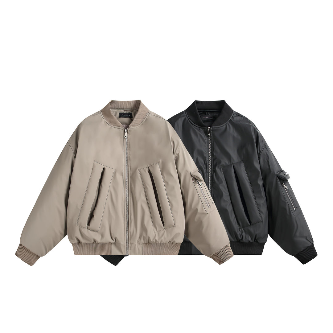 Unisex Kurz geschnittene Oversize-Pufferjacke mit Utility-Ärmeltasche und Rippenbündchen Shop Nory