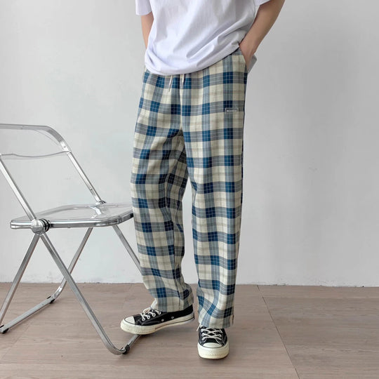 Herren Karierte Relaxed-Fit Hose mit Kordelzug und geradem Bein Shop Nory