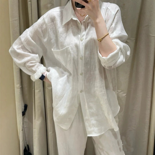 Damen Lässige langärmlige Leinenbluse Shop Nory