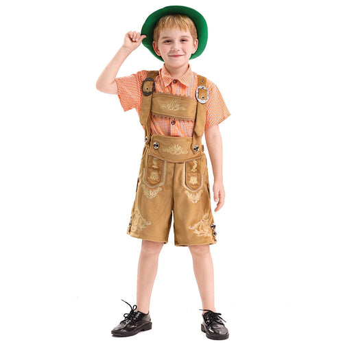 Herren nan traditionelle Kinderlederhose kurz mit aufwendiger Stickerei, Latztasche und verstellbaren Trägern Shop Nory