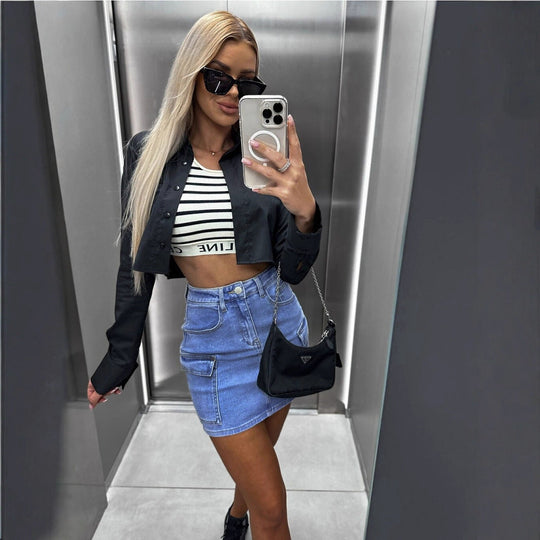 Damen Denim Minirock mit praktischen Seitentaschen und modernem Schnitt