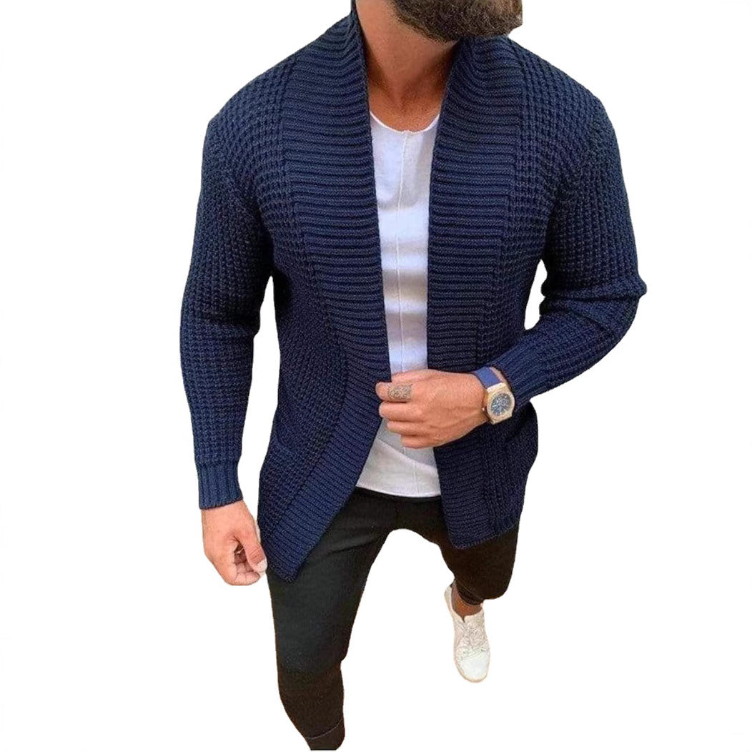 Herren Grobe Strickjacke mit offenem Design und tiefem Kragen Shopnory