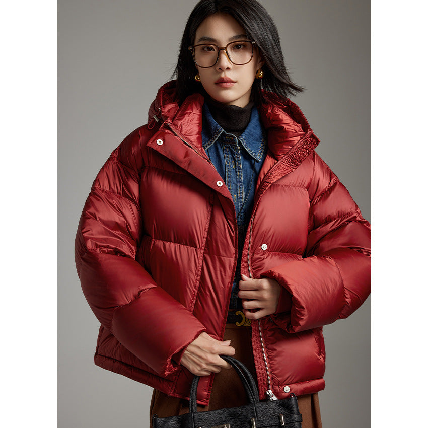 Damen Kurze boxy gesteppte Daunenjacke mit Kapuze Shop Nory
