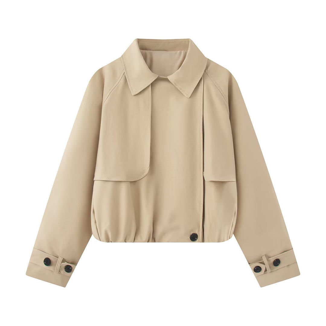 Damen Cropped Kurzjacke mit Cape-Front, Hemdkragen und verstellbaren Manschetten Shop Nory
