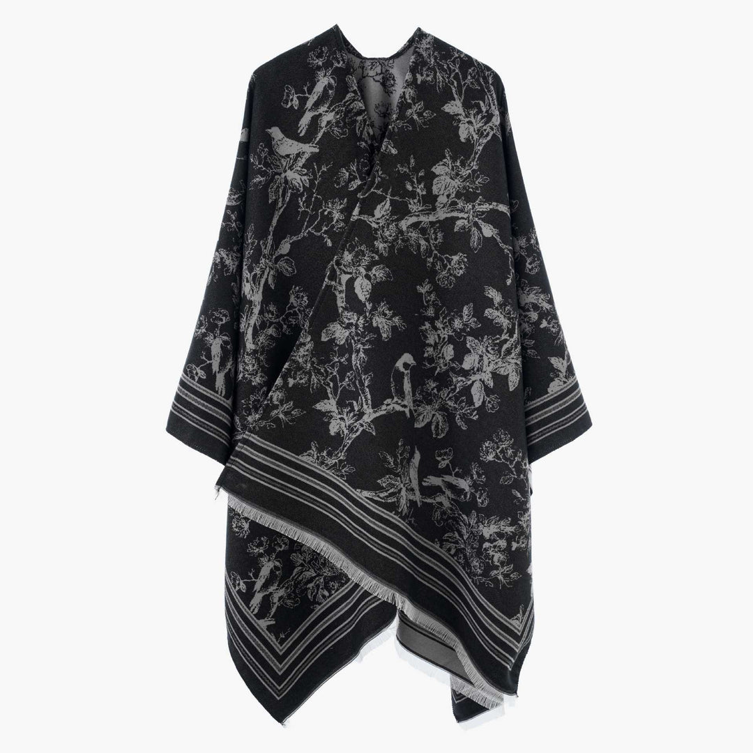 Damen Jacquard‑Poncho im Kimono‑Stil mit Vogel‑Blütenmuster Shop Nory