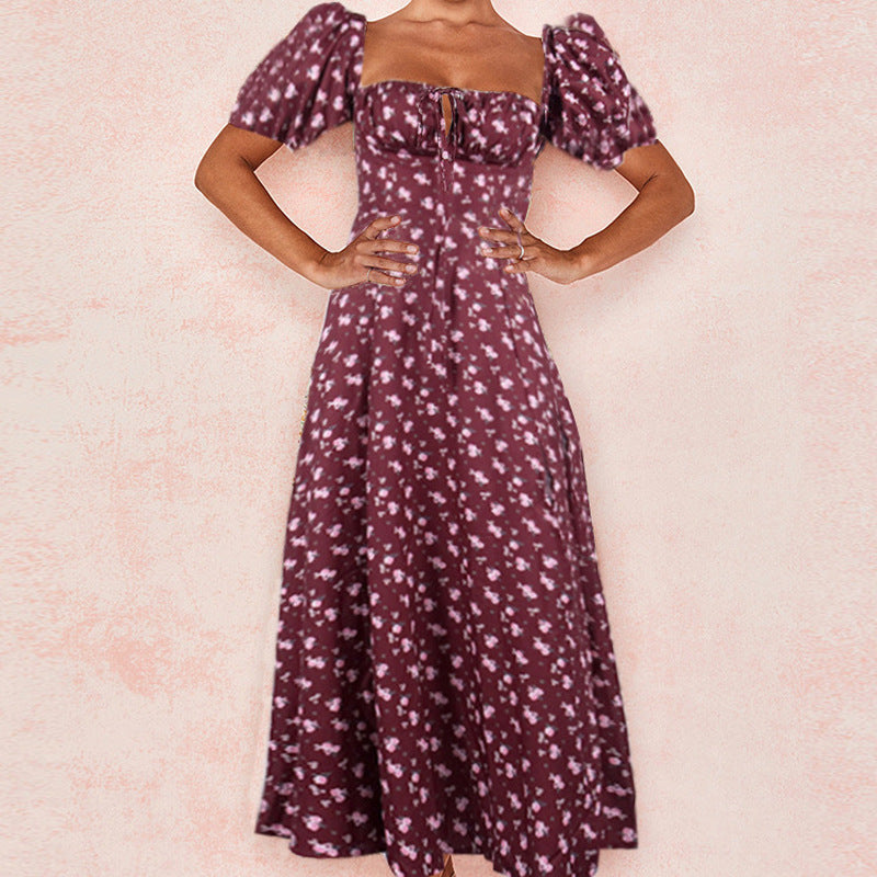 Damen Maxi-Kleid mit Puffärmeln und floralem Design