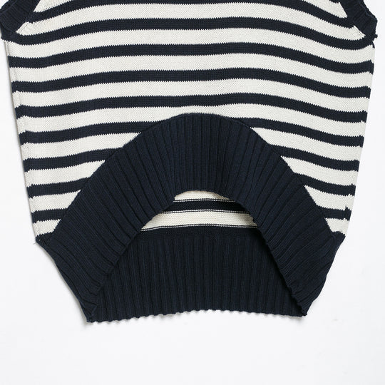Damen Gestreifte Strickweste mit Rundhalsausschnitt und breitem Rippenbund Shop Nory