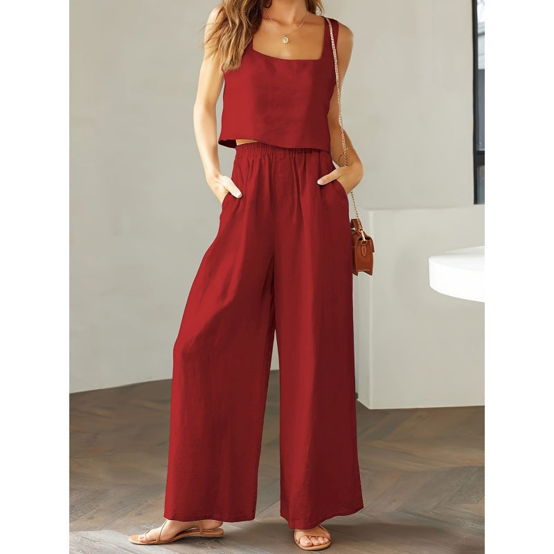 Damen lässiger Jumpsuit mit weitem Bein und praktischen Taschen Shopnory