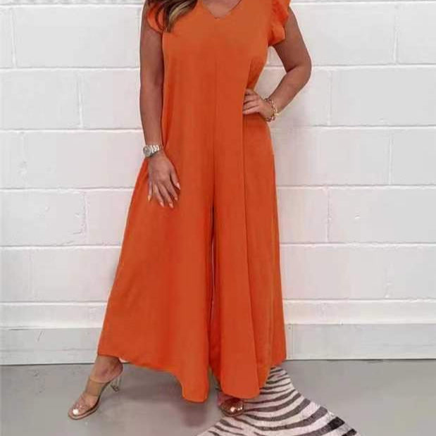 Damen Weit geschnittenes Jumpsuit mit V-Ausschnitt